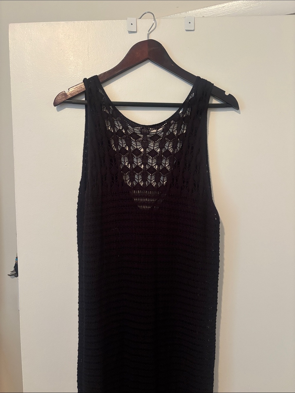 Zara Black Crochet Maxi Tank Dress with Fringe Hem